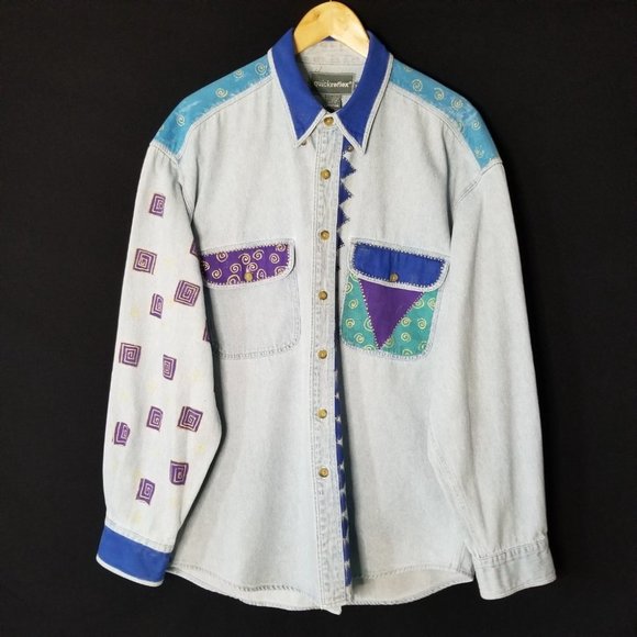 VINTAGE 90s Oversized Denim Button Down L / XL - Picture 2 of 13